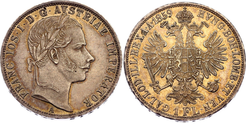 Austria 1 Florin 1859 A
KM# 2219, N# 7004; Silver; Franz Joseph I; UNC with min...