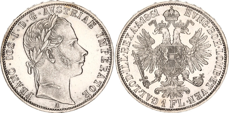 Austria 1 Florin 1861 A
KM# 2219, N# 7004; Silver; Franz Joseph I; Vienna Mint;...