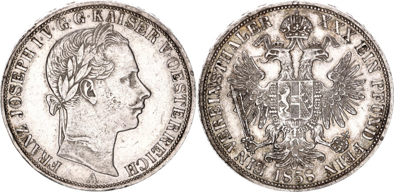 Austria 1 Vereinsthaler 1858 A
KM# 2244, N# 27536; Silver; Franz Joseph I; XF+ ...
