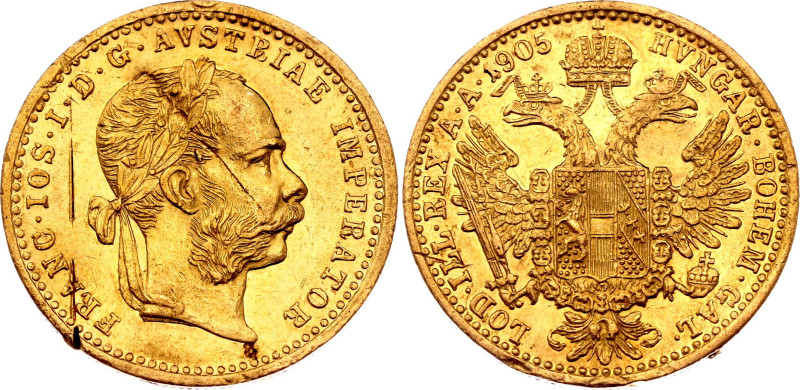 Austria 1 Dukat 1905
KM# 2267, N# 26247; Gold (0.986) 3.49 g., 20 mm.; Franz Jo...