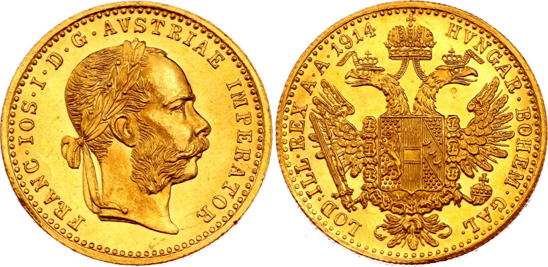 Austria 1 Dukat 1914
KM# 2267, N# 26247; Gold (0.986) 3.49 g., 20 mm.; Franz Jo...