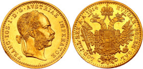 Austria 1 Dukat 1914
KM# 2267, N# 26247; Gold (0.986) 3.49 g., 20 mm.; Franz Joseph I; UNC