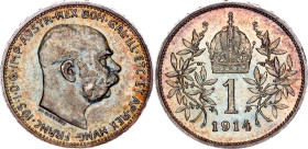 Austria 1 Corona 1914
KM# 2820, N# 7003; Silver; Franz Joseph I; UNC with an outstanding multicolor patina