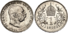 Austria 1 Corona 1916
KM# 2820, Schön# 19, N# 7003; Silver; Franz Joseph I; UNC Luster