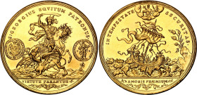 Hungary Gold Medal "1 Dukat 1738" 21th Century 
Gold 3.56 g., 19.7 mm.; Obv. St. George mounted and holding sword, slaying dragon below, flanked by i...