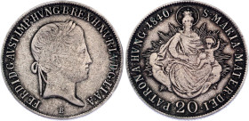 Hungary 20 Krajczar 1840 B
KM# 422, ÉH# 1419, N# 18828; Silver; Ferdinand V; XF, Toned