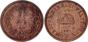 Hungary 1 Filler 1901 Key Date
KM# 480; Bronze 1.64 g.; Franz Joseph I; XF+