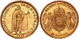 Hungary 10 Korona 1907 KB
KM# 485, ÉH# 1491, N# 10813; Gold (.900) 3.38 g.; Franz Joseph I; XF+