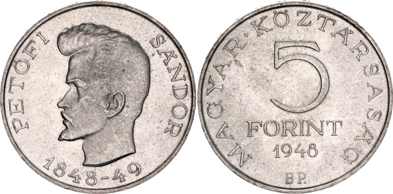 Hungary 5 Forint 1948 BP
KM# 537, N# 12870; Silver; Centenary of the 1848 Revol...