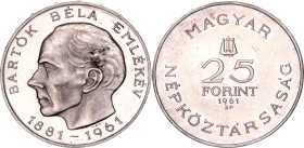 Hungary 25 Forint 1961 BP
KM# 558; Silver 17.50 g.; 80th Anniversary - Birth of Bartok Bela Emlekev; Proof