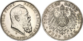 Germany - Empire Bavaria 5 Mark 1911 D
KM# 999, N# 20693; Silver; 90th Birthday of Prince Regent Luitpold; AUNC with mint luster
