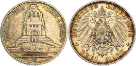 Germany - Empire Saxony-Albertine 3 Mark 1913 E
KM# 1275, J. 140, N# 13478; Silver; Friedrich August III; 100th Anniversary of the Battle of Leipzig;...