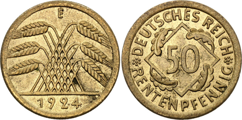 Germany - Weimar Republic 50 Rentenpfennig 1924 E
KM# 34, N# 6161; Aluminium-br...