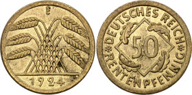 Germany - Weimar Republic 50 Rentenpfennig 1924 E
KM# 34, N# 6161; Aluminium-bronze; Muldenhütten Mint; AUNC with mint luster
