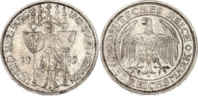 Germany - Weimar Republic 3 Reichsmark 1929 E
KM# 65, N# 15903; Silver; 1000th Anniversary of Meissen; AUNC