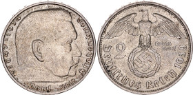 Germany - Third Reich 2 Reichsmark 1938 D
KM# 93, AKS# 33; Silver; Paul von Hindenburg; Munich Mint; UNC- with mint luster