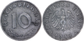 Germany - Third Reich 10 Reichspfennig 1945 F
KM# A104, N# 15267; Zinc; Allied Occupation; AUNC