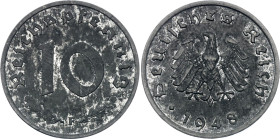 Germany - Third Reich 10 Reichspfennig 1948 F
KM# A104, N# 15267; Zinc; Allied Occupation; AUNC with mint luster