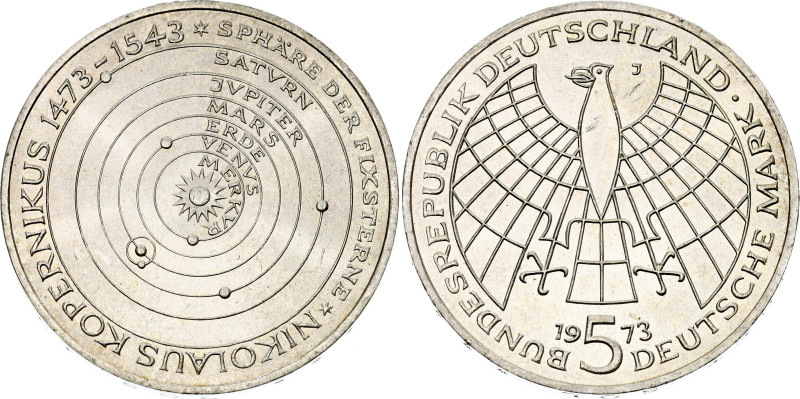 Germany - FRG 5 Mark 1973 J
KM# 136, N# 3433; Silver; 500th Anniversary - Birth...