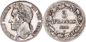 Belgium 5 Francs 1849
KM# 3, N# 255; Silver; Leopold I; Brussels Mint; VF-XF