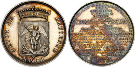 Belgium Presence Token "Administration communale de Bruxelles" 1862
Silver 9.20g., 30.1 mm.; AUNC with mint luster and violet patina