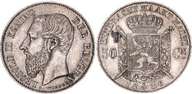 Belgium 50 Centimes 1886
KM# 27, N# 16053; Dutch text; Silver; Leopold II; UNC