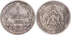 Bulgaria 1 Lev 1882
KM# 4, N# 17028; Silver; Aleksandr I; Saint Petersburg Mint; VF-XF