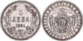 Bulgaria 5 Leva 1885
KM# 7, N# 18110; Silver; Aleksandr I; Saint Petersburg Mint; XF+