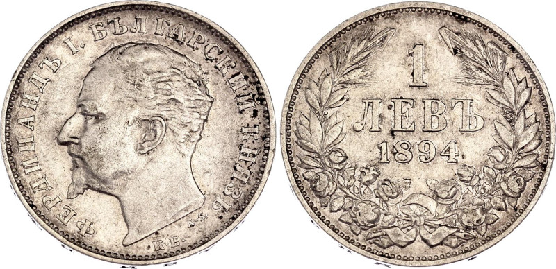 Bulgaria 1 Lev 1894 KB
KM# 16, N# 18361; Silver; Ferdinand I; Kremnitz Mint; XF