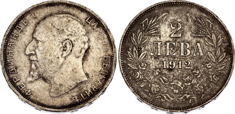 Bulgaria 2 Leva 1912
KM# 32, N# 12364; Silver; Ferdinand I; Kremnitz Mint; XF-A...