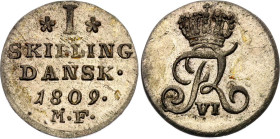Denmark 1 Skilling Dansk 1809 MF
KM# 662, N# 47922; Billon; Frederik VI; AUNC with mint luster