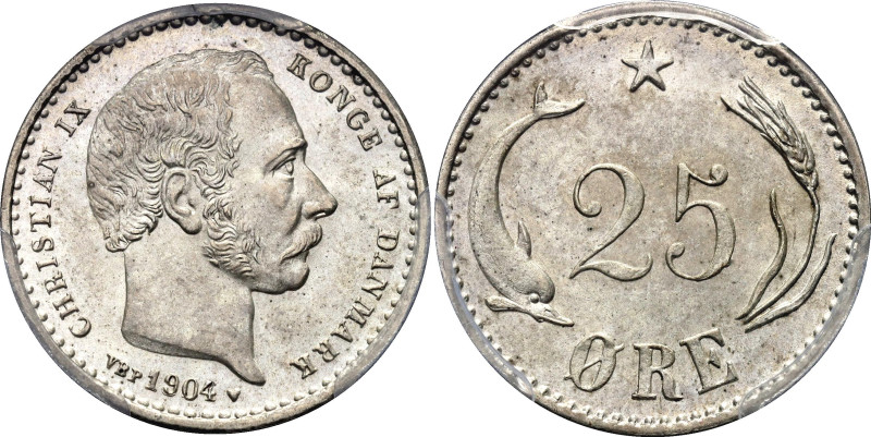 Denmark 25 Ore 1904 VBP PCGS MS65
KM# 796, N# 9392; Silver ; Christian IX (1863...