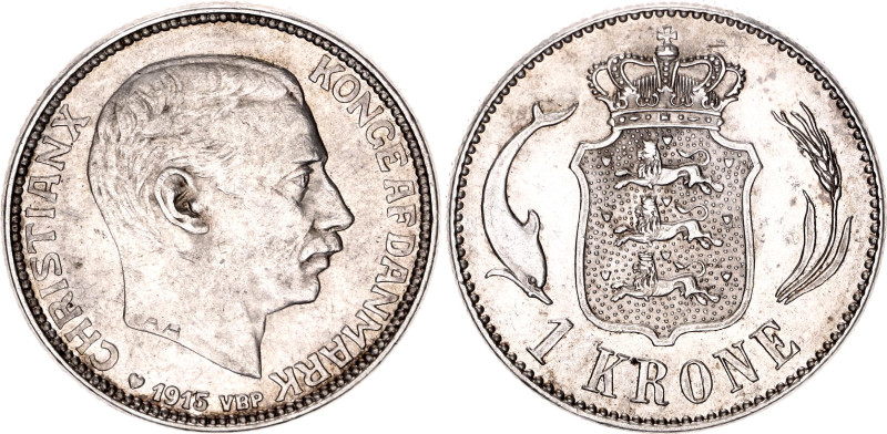 Denmark 1 Krone 1915 VBP
KM# 819, N# 14539; Silver; Christian X; AUNC with mint...