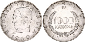 Finland 1000 Markkaa 1960 S J
KM# 43, N# 10395; Silver; Markka Currency System Centennial - Snellman; UNC with minor hairlines