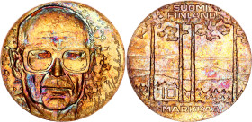 Finland 10 Markkaa 1975
KM# 54, Schön# 62, N# 12389; Silver; 75th Anniversary of Birth of President Kekkonen; UNC with wonderful golden artificial pa...