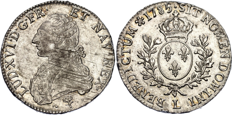 France 1 Ecu 1785 L
KM# 564.9, N# 5768; Silver 29.07g.; Louis XVI; Bayonne Mint...