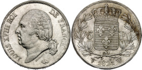 France 5 Francs 1821 W
KM# 711.13, N# 8214; Silver; Louis XVIII; Lille Mint; AUNC-UNC wth full mint luster