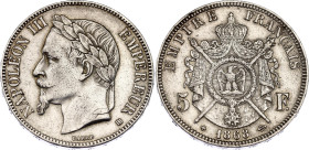 France 5 Francs 1868 BB
KM# 799.2, N# 1184; Silver; Napoleon III; Strasbourg Mint; XF-AUNC