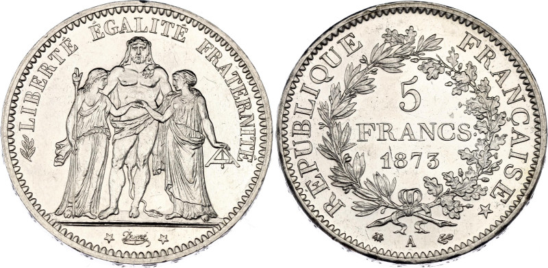 France 5 Francs 1873 A
KM# 820.1, N# 1187; Silver; Paris Mint; UNC Luster, mino...