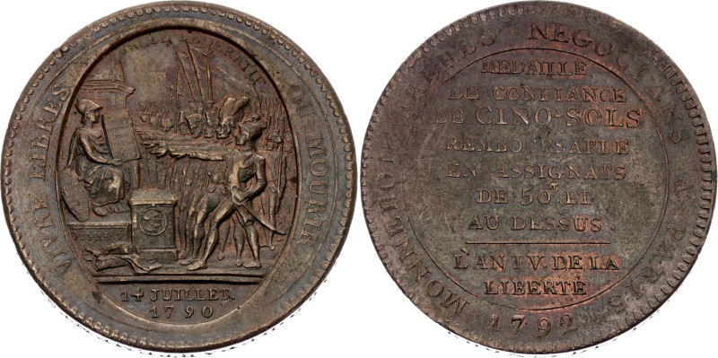 France Token 5 Sols "Monneron Freres" 1792
KM# Tn31, N# 16191; Copper 30.14g., ...