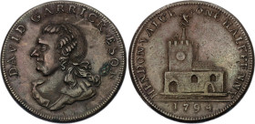 Great Britain Middlesex 1/2 Penny 1794 Trade Token
D&H-325; Bronze 8.77g., 28.7 mm.; David Garrick; XF+