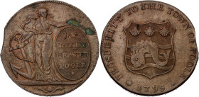 Great Britain 1 Farthing 1795 Trade Token Clipped Error
DH# 10, N# 90313; Bronze; Dorset - Poole / J. Bayly; XF+