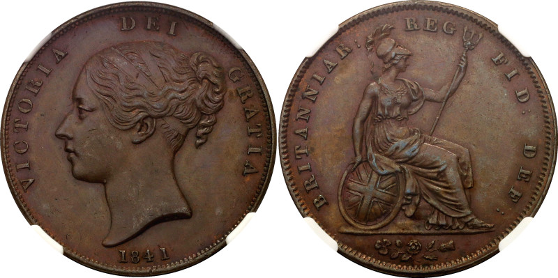 Great Britain 1 Penny 1841 NGC MS63 BN
KM# 739, Sp# 3948, N# 4721; Copper; Vict...