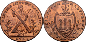 Scotland 1/2 Penny Token 1791 PCGS AU
DH# 35 Lothian; Copper; George III (1760-1820); AUNC Det. Cleaned