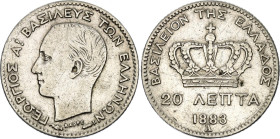 Greece 20 Lepta 1883 A
KM# 44, N# 7312; Silver; George I; Paris Mint; XF