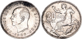 Greece 20 Drachmai 1960
KM# 85, N# 6010; Silver; Paul I; UNC with mint luster and golden patina
