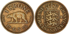 Greenland 1 Krone 1926 HCN GJ
KM# 8, N# 6962; Aluminium-bronze; Christian X; VF-XF