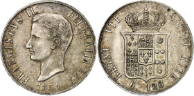 Italian States Kingdom of the Two Sicilies 120 Grana 1859
KM# 381, N# 21531; Silver; Francis II; XF+ with golden patina