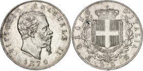 Italy 5 Lire 1870 M BN
KM# 8.3, N# 2290; Silver; Victor Emmanuel II; Milan Mint; AUNC with mint luster