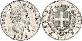 Italy 5 Lire 1873 M BN
KM# 8.3, N# 2290; Silver; Victor Emmanuel II; Milan Mint; AUNC with mint luster